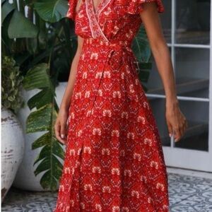 Chic Red Floral Boho Maxi Dress